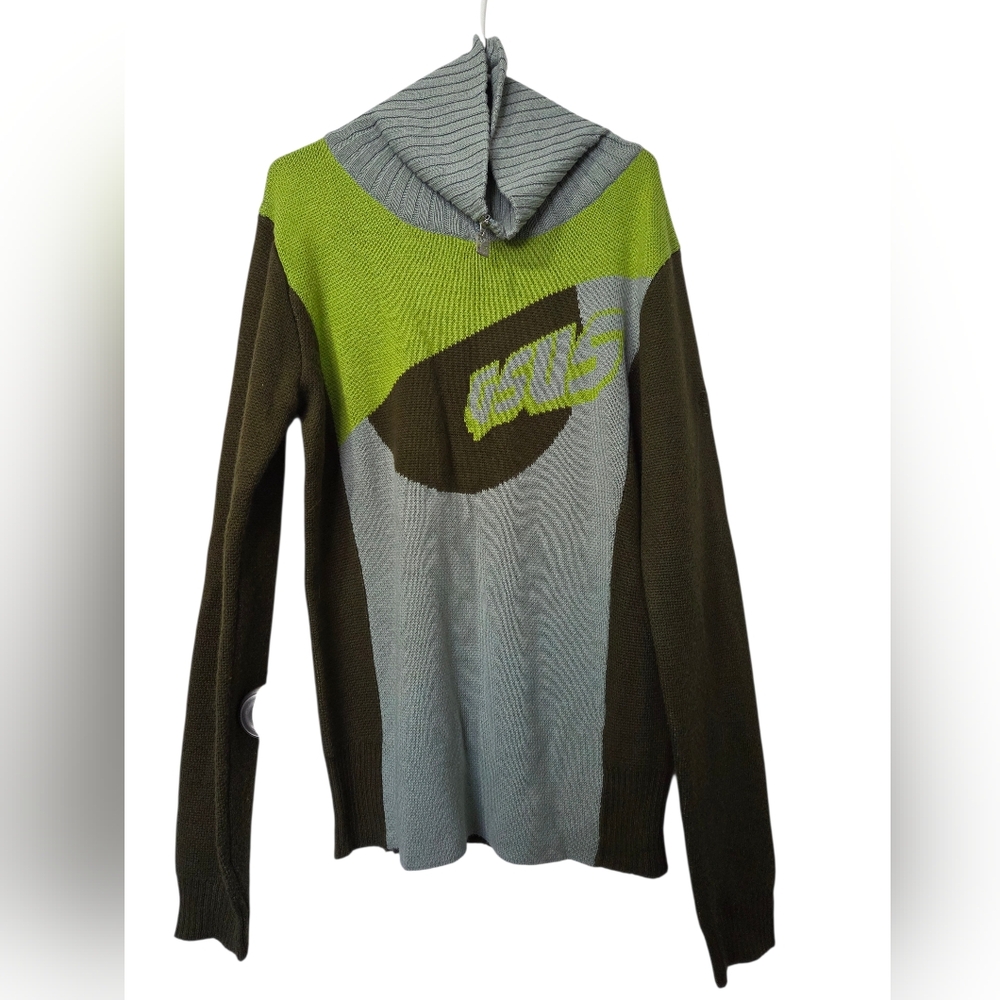 Gsus sindustries Mens Zipper Cowl Neck Sweater Xl Wool  Y2k Streetwear Gorpcore